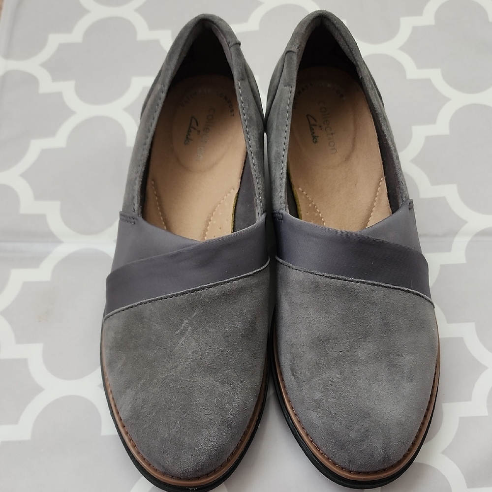 Clarks Gray Suede Loafers